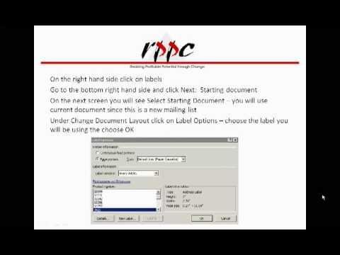 RPPC Inc – Merging Excel into Word to Create Mailing Labels