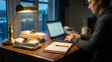 An organized desk representing a small business owner preparing for tax season.